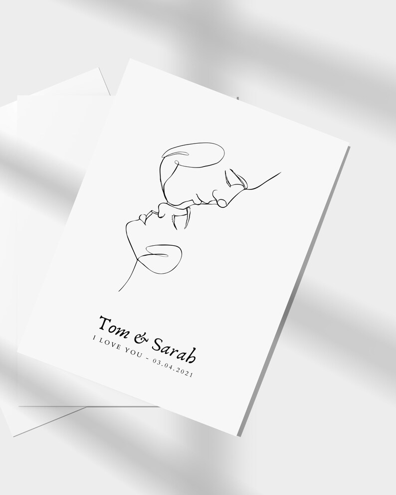 CUSTOM COUPLE POSTER with names date and message, minimalist abstract line art, wedding gift idea, gift for boyfriend christmas image 5