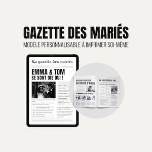 The Married Gazette, 6 pages, to personalize and print yourself. Wedding program, wedding gift for guests, wedding games, newspaper