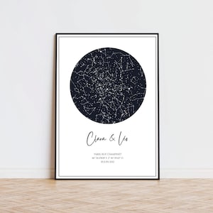 Stars and constellations poster - First meeting poster, with GPS coordinates - Valentine's Day poster - Personalized couple poster