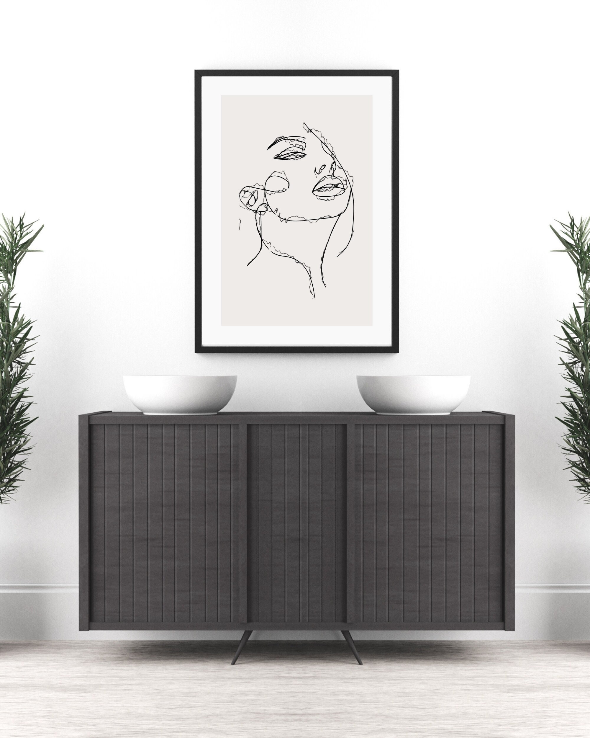 Affiche Art Moderne, Impression Hd, Contemporain, Illustration Femme, Visage de Femme, Lignes Floues