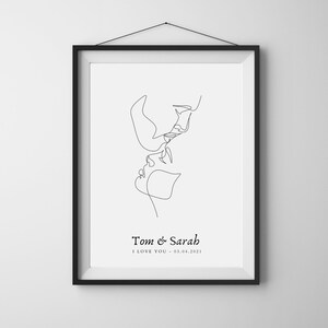CUSTOM COUPLE POSTER with names date and message, minimalist abstract line art, wedding gift idea, gift for boyfriend christmas image 4