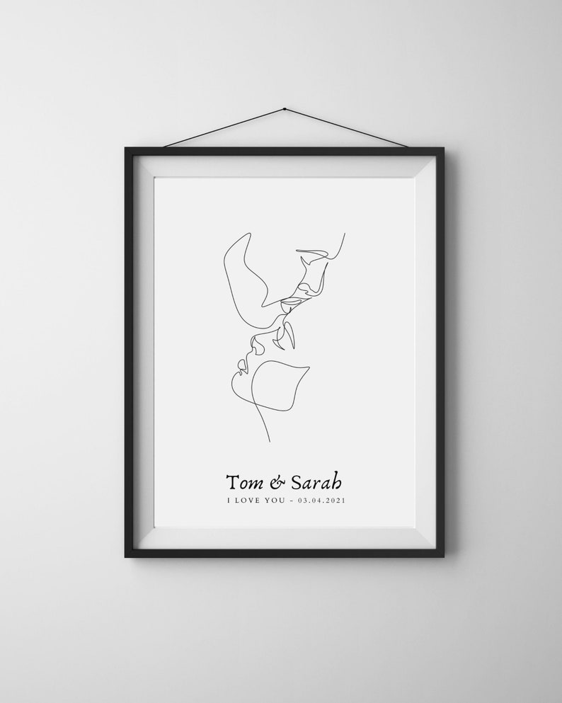 CUSTOM COUPLE POSTER with names date and message, minimalist abstract line art, wedding gift idea, gift for boyfriend christmas image 4