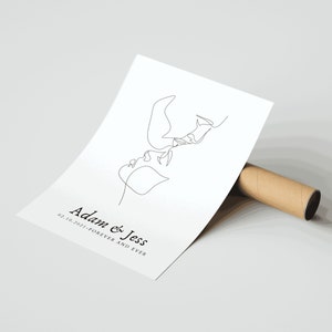 CUSTOM COUPLE POSTER with names date and message, minimalist abstract line art, wedding gift idea, gift for boyfriend christmas image 5