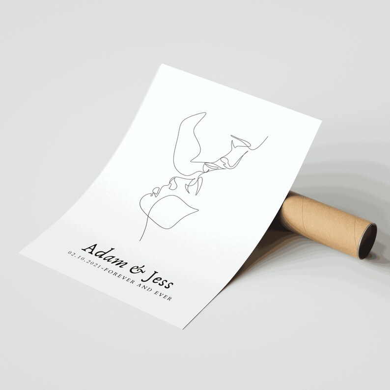 CUSTOM COUPLE POSTER with names date and message, minimalist abstract line art, wedding gift idea, gift for boyfriend christmas image 5