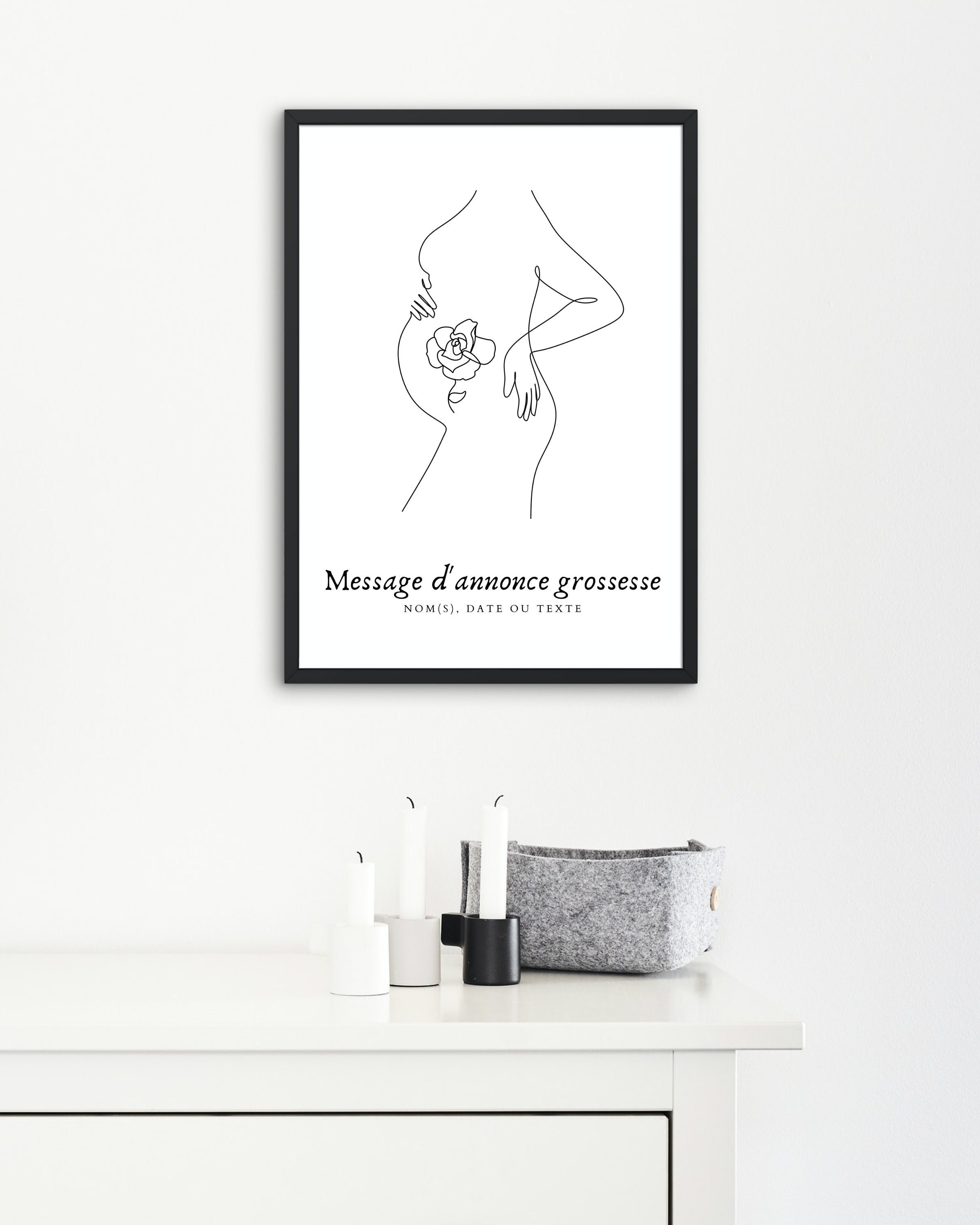 Affiche personnalisee, annonce grossesse, illustration femme enceinte,  poster bébé, future maman, annonce originale bébé, option cadre -   France