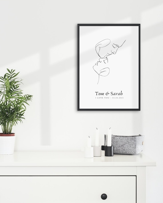 CUSTOM COUPLE POSTER with names date and message, minimalist abstract line art, wedding gift idea, gift for boyfriend christmas