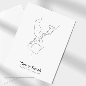 CUSTOM COUPLE POSTER with names date and message, minimalist abstract line art, wedding gift idea, gift for boyfriend christmas image 6