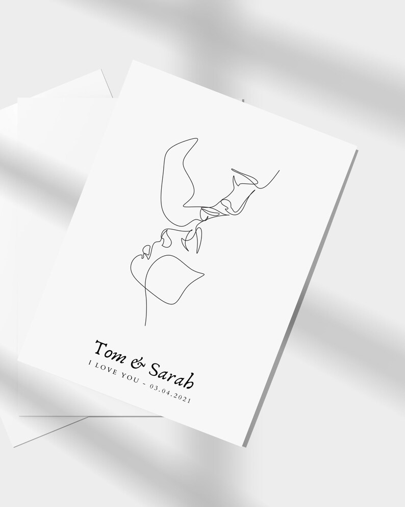 CUSTOM COUPLE POSTER with names date and message, minimalist abstract line art, wedding gift idea, gift for boyfriend christmas image 6
