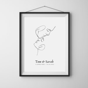 CUSTOM COUPLE POSTER with names date and message, minimalist abstract line art, wedding gift idea, gift for boyfriend christmas image 3