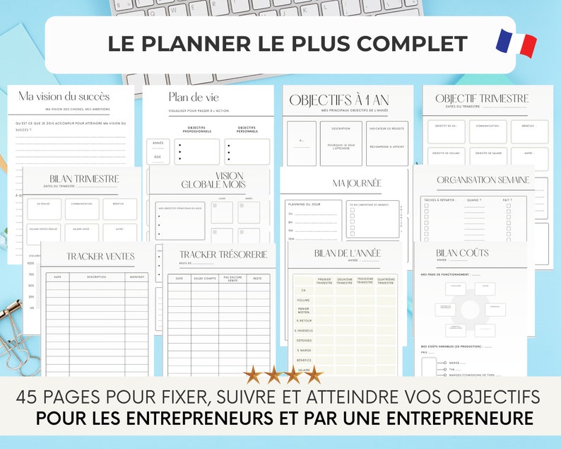 Planificateur entreprise, agenda entrepreneur, organisation entrepreneur, carnet manifestation, planner imprimable entrepreneur, objectifs image 2