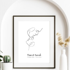 CUSTOM COUPLE POSTER with names date and message, minimalist abstract line art, wedding gift idea, gift for boyfriend christmas image 4