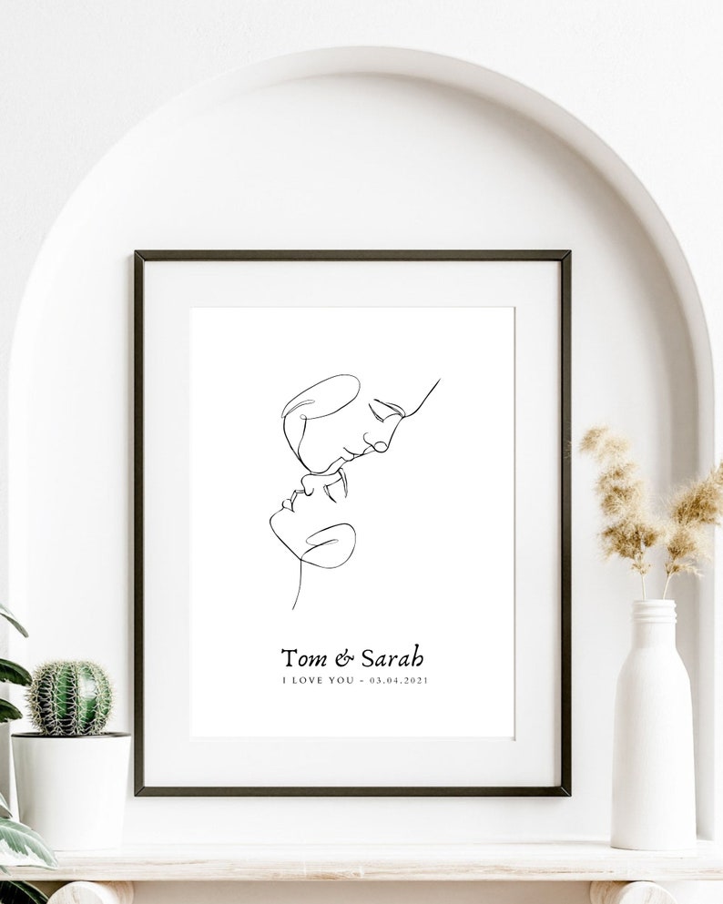 CUSTOM COUPLE POSTER with names date and message, minimalist abstract line art, wedding gift idea, gift for boyfriend christmas image 4