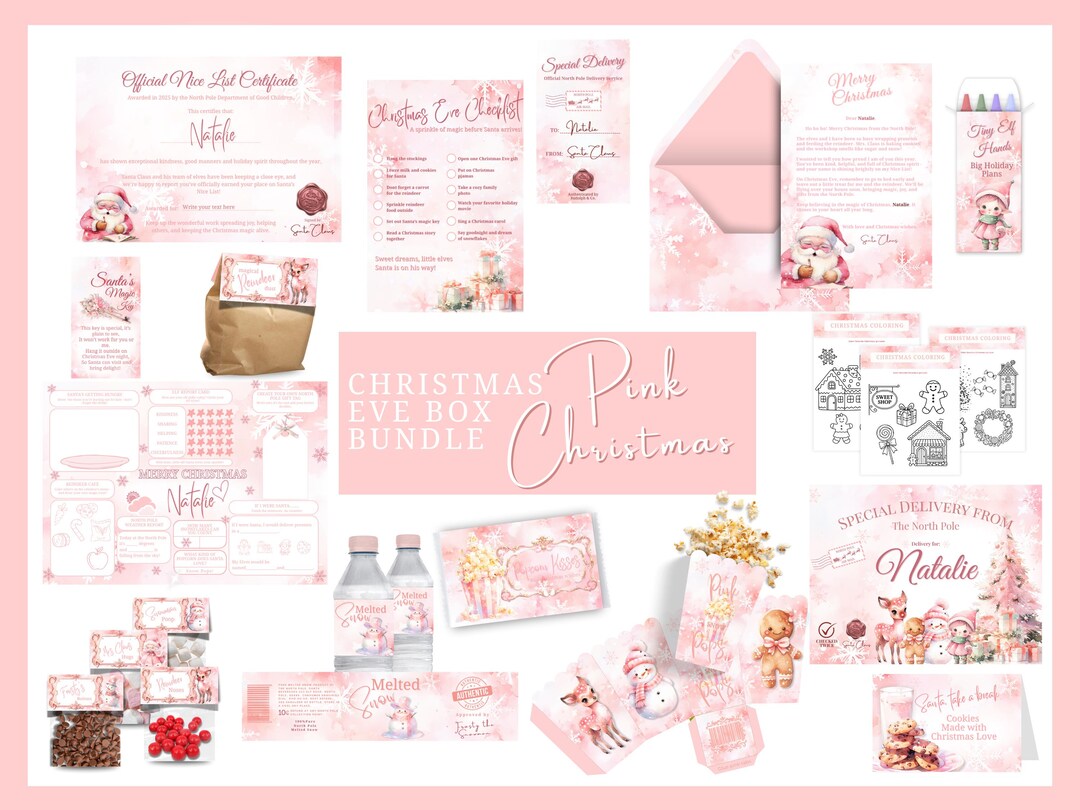 Pink Christmas Eve Box Bundle | Santa Letter, Treat Toppers (printable ...
