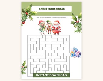 Christmas Maze Activity, Fun Printable Worksheets, Holiday Games, Puzzles for Kids, Christmas Activities - CE01