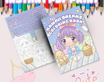 Kawaii Coloring Book, Chibi Designs, Relaxing Art (PDF Pattern)