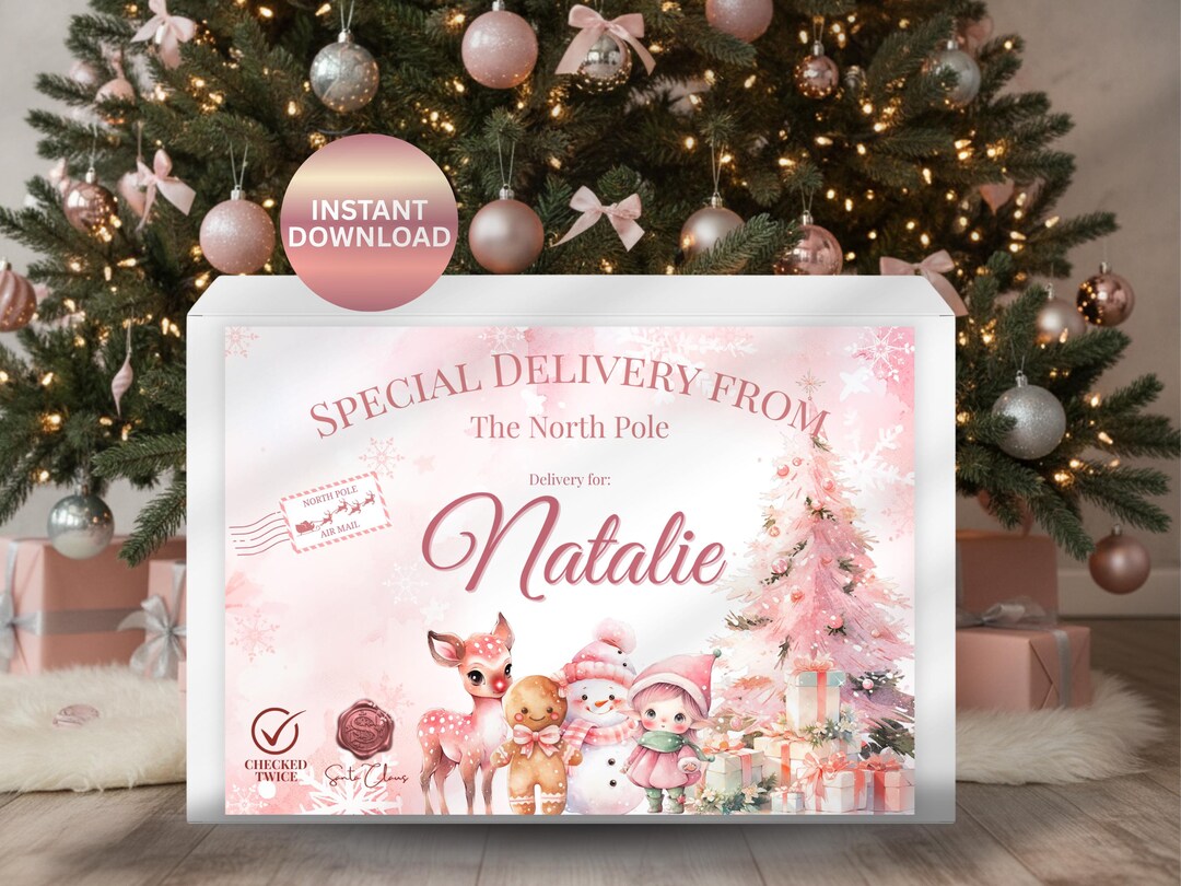 Editable Christmas Eve Box Label | Pink North Pole Design (digital ...