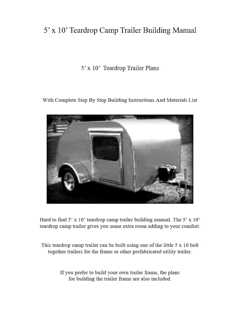 5x10 Teardrop Trailer Plans Pdf Etsy