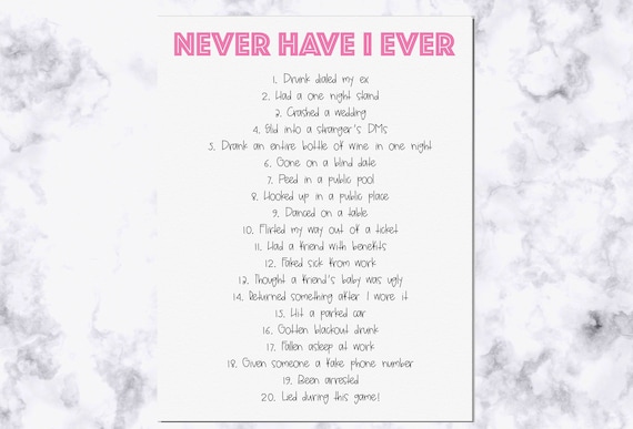 Never Have I Ever Printable Game - Etsy