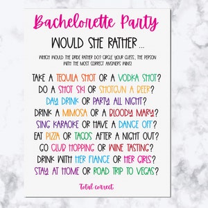 Would She Rather Bachelorette Party Printable Game