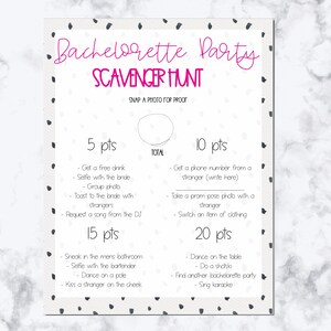 Bachelorette Party Scavenger Hunt Game Pattern Printable