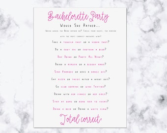 Would She Rather Bachelorette Party Printable Game