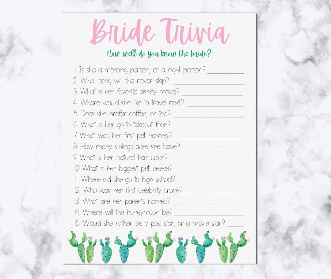 Bride Trivia Printable Game - Etsy
