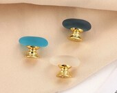 Sea Glass Drawer Pulls - Beach Gem Cabinet Handles - Genuine Ocean Glass Knobs - Beachy Vibe Dresser Brass Handles With Mounting Screw