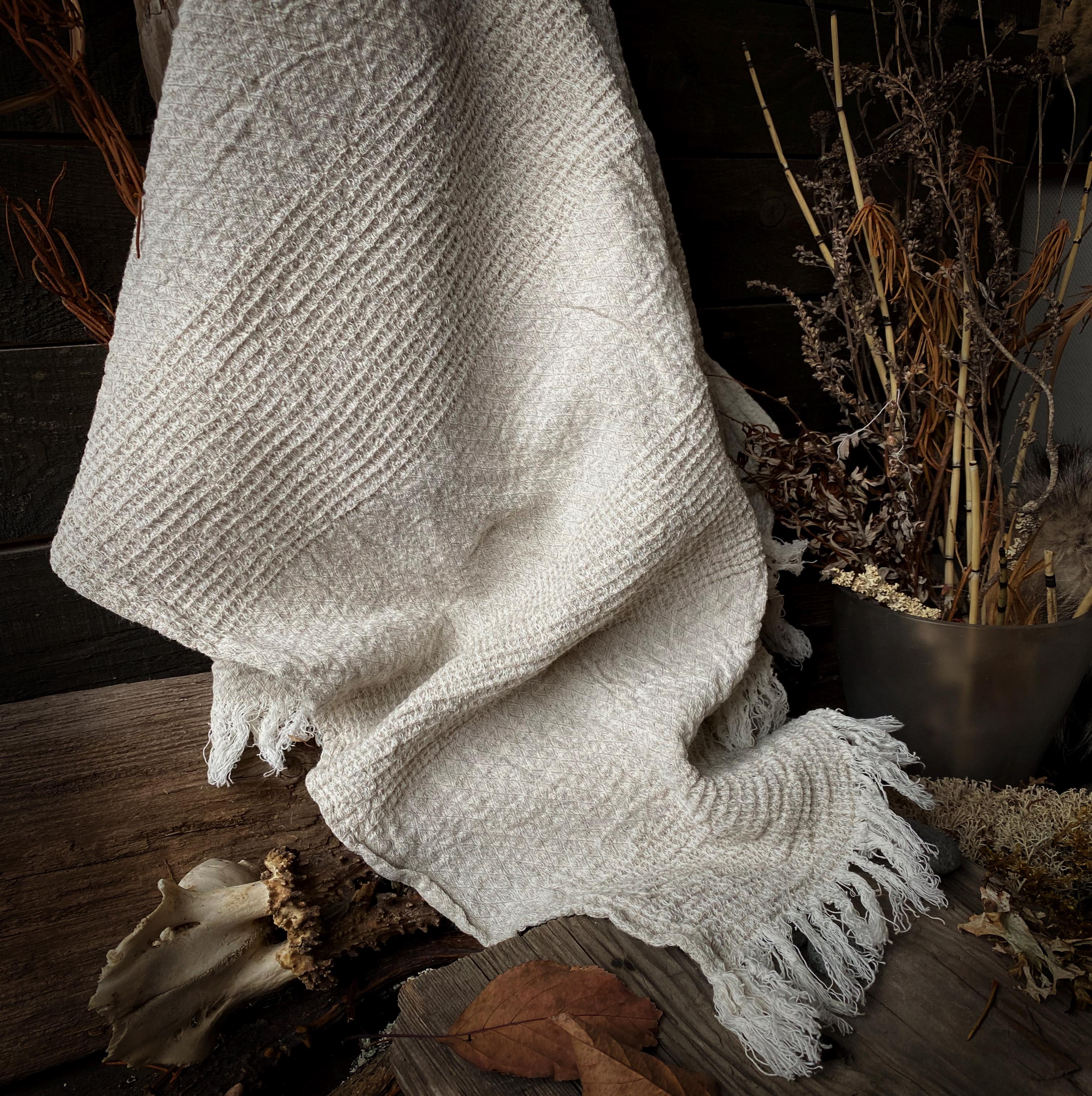 100% Organic Linen Towels, rich fringe, textured, natural color, pre-washed, double sided, SPA massage, handmade, cottagecore, eco, fast dry