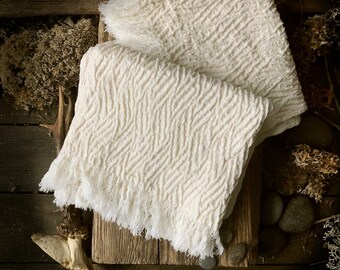 Rustic Ivory Linen Towels, deeply textured fabric, Hand and Bath towels, rich fringe, thick SPA towels, massage, pre-washed, double sided