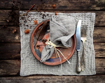 Undyed Natural Linen Napkins, Set of 6, 100% natural stonewashed linen napkins, prewashed, thick and soft, natural wrinkles, reused napkins