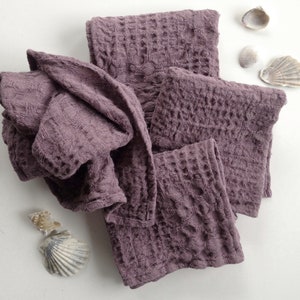 Exquisite Dusty Mauve Linen Towels, heavily textured waffle fabric, bathhouse towels, SPA massage, beach towels, rustic style