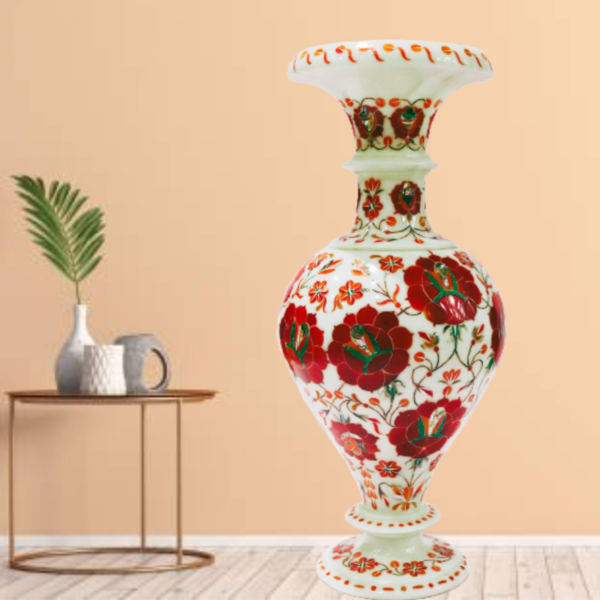 Vase de Fleurs en Marbre Conçu Par Jasper, Vase d'art d'incrustation Pour Le Salon, Cadeau La Fête D