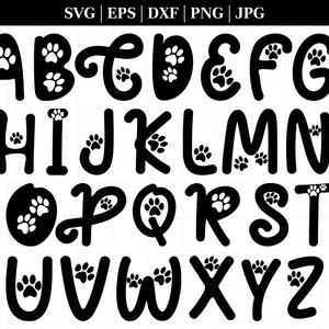 POOT ALFABET SVG, Paw lettertype Svg, Paw Letters voor Cricut, huisdier lettertype Svg
