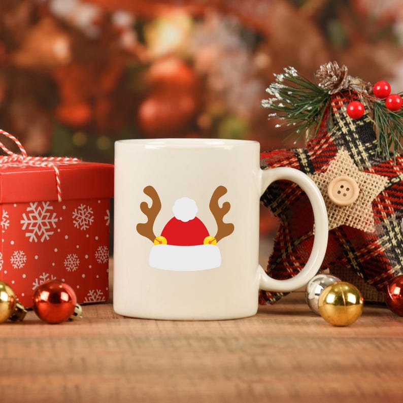 Christmas Hat With Antler Svg, Santa Hat, Xmas Decor. Vector Cut File ...