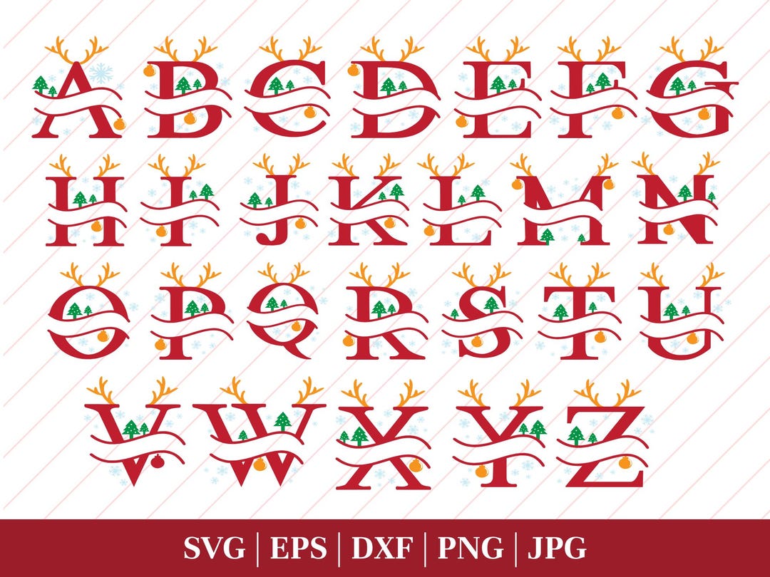 Christmas Split Alphabet SVG, Christmas Monogram Svg, Christmas Svg Cut ...