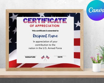 Certificado de reconocimiento estadounidense, reconocimiento por el servicio militar, certificado de veterano, certificado del Día del Patriota