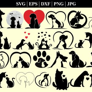Chien et chat silhouette SVG, chien chat contour png, clipart chien et chat, animal de compagnie png, chien chat amour amis svg, chien chat cricut silhouette coupe fichier