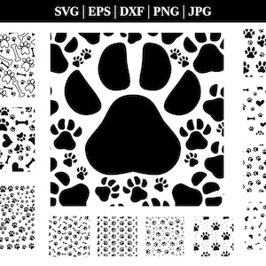 Paw Print SVG, Paw Print-patroon SVG, Paw Prints digitaal papier PNG, Instant Download, Bestand knippen, Illustraties (bestandsindelingen svg/png/dxf/jpeg)