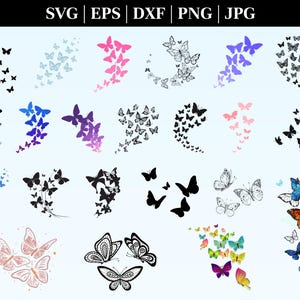 Bundle Svg papillons volants, png papillon, papillon Svg, Svg en couches, mise en page, essaim de papillons svg, couper des fichiers pour Cricut, Silhouette