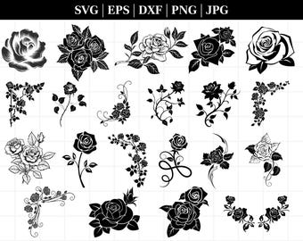 Rose SVG Bundle, ROSES Svg Bundle, Rose Silhouette, vector red roses, Rose Clipart Bundle, Rose Svg cut files for Cricut, Flowers Svg
