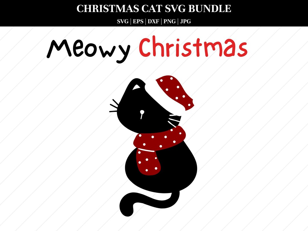 Meowy Christmas SVG DXF Cute Cat Face With Santa Hat Funny Christmas ...