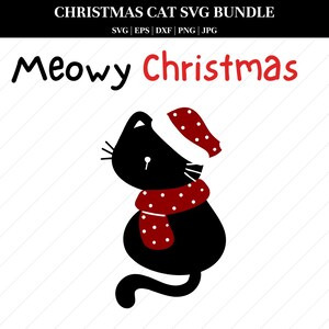 Meowy Christmas SVG DXF Cute Cat Face with Santa Hat Funny Christmas svg dxf Cut File for Cricut and Silhouette Clipart