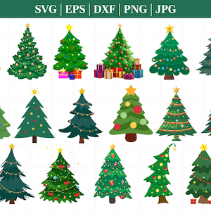 Pacote de árvore de Natal SVG DXF PNG, pinheiro svg, Natal svg, pinheiro desenhado à mão svg, enfeites de árvore de Natal, brincos de árvore de Natal svg