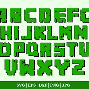 Pacote de fontes Svg do Minecraft Alfabeto do Minecraft para impressão Presente para jogadores do Minecraft Presentes personalizados de aniversário do Minecraft para meninos Festa de jogadores
