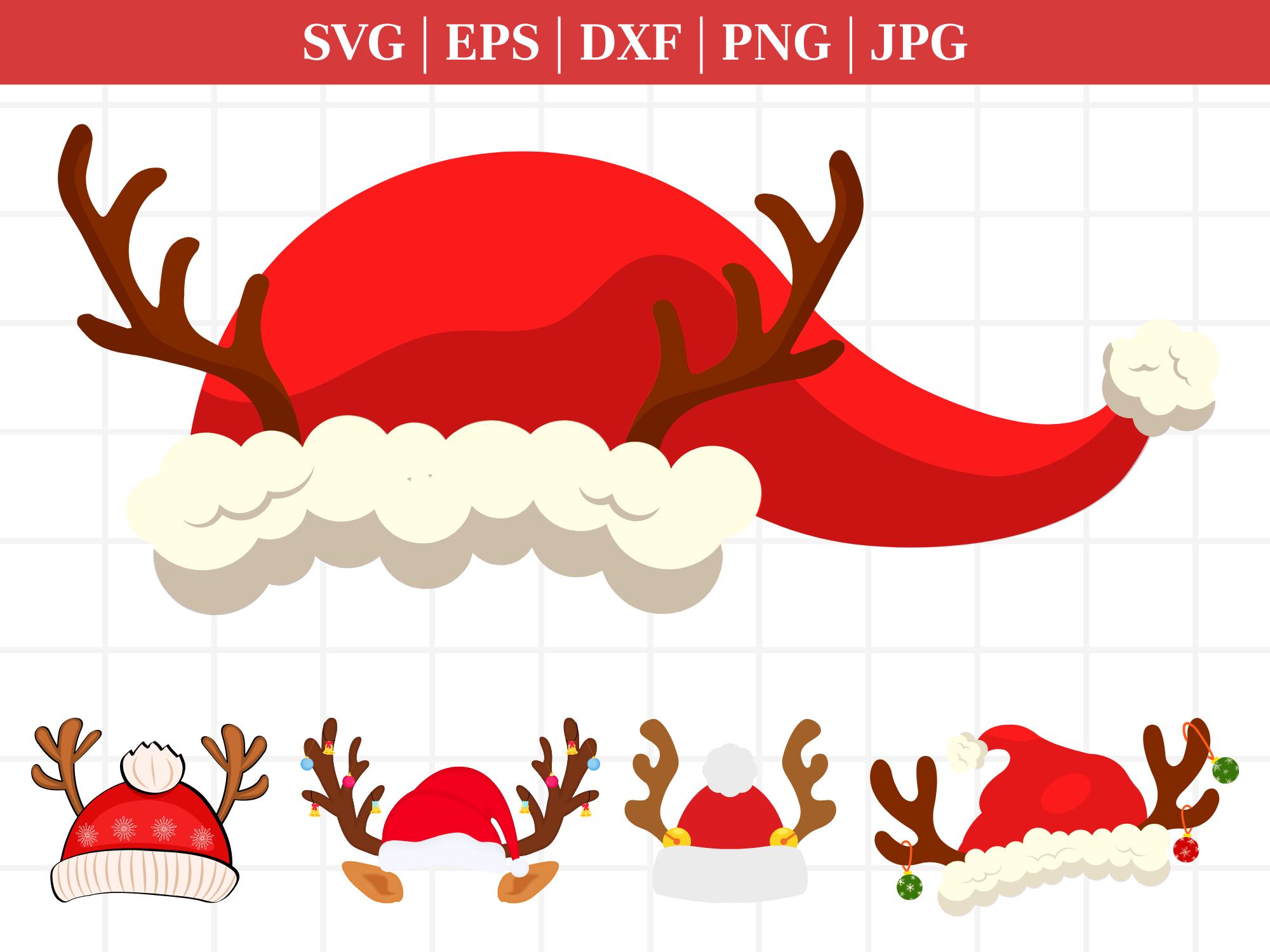 Christmas Hat With Antler Svg, Santa Hat, Xmas Decor. Vector Cut File ...