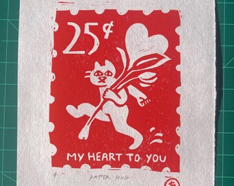 Paper Hug - Original block print by MONOPPONOM