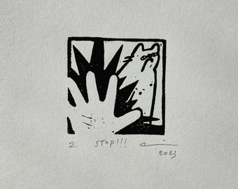 Stop!!! - Original block print