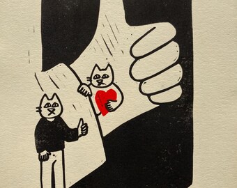 Heart on my sleeve - Original block print by MONOPPONOM