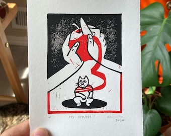 My Stripes! - Original block print by MONOPPONOM