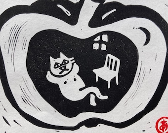Kabocha house - Original block print by MONOPPONOM